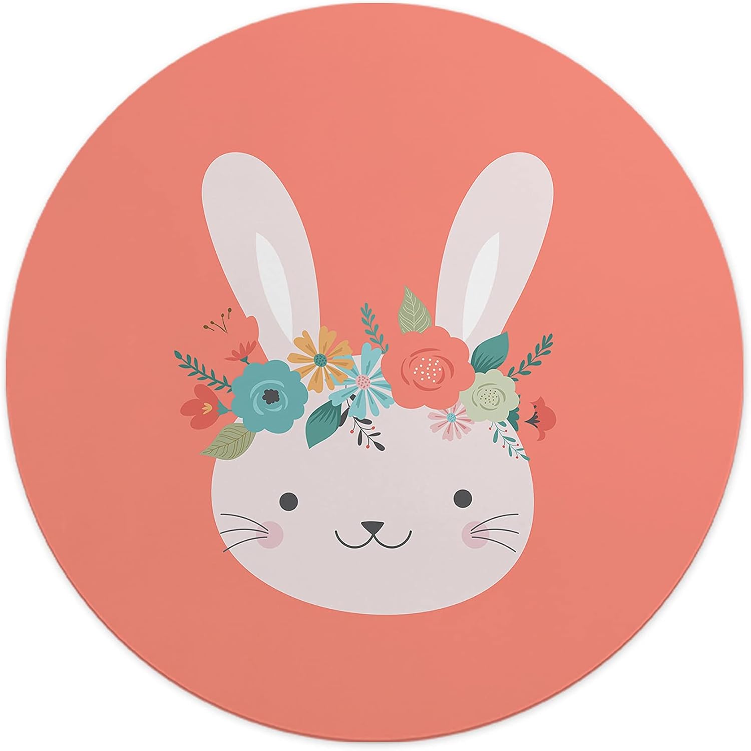 Mousepad Rotund 22 cm – Model Iepuraș cu Flori pentru un Birou Chic