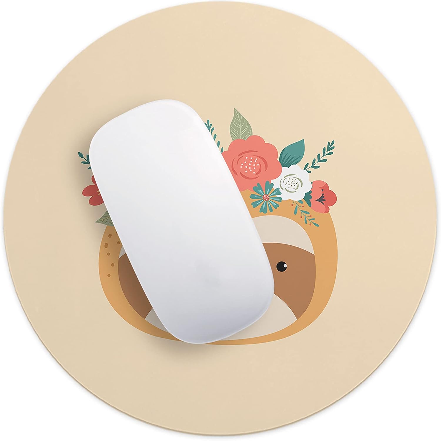 Mousepad Rotund 22 cm – Leneș Zâmbitor cu Coroniță de Flori - imagine 4
