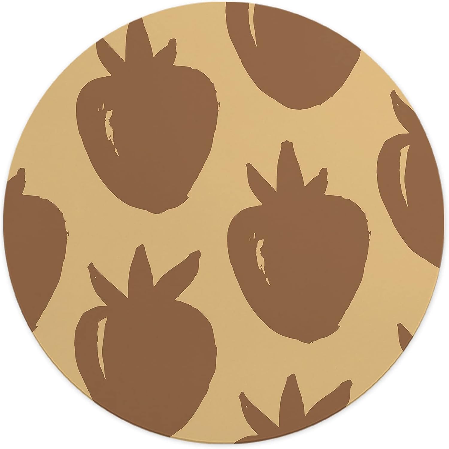 Mousepad Rotund 22 cm – Farmec Rural și Stil cu Design Căpșuni Maro