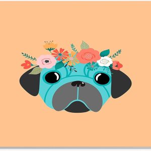 Mouse Pad Dreptunghiular cu Print Digital Cățel Pug Floral, Design Drăguț, Bază Antiderapantă, 22 x 18 cm