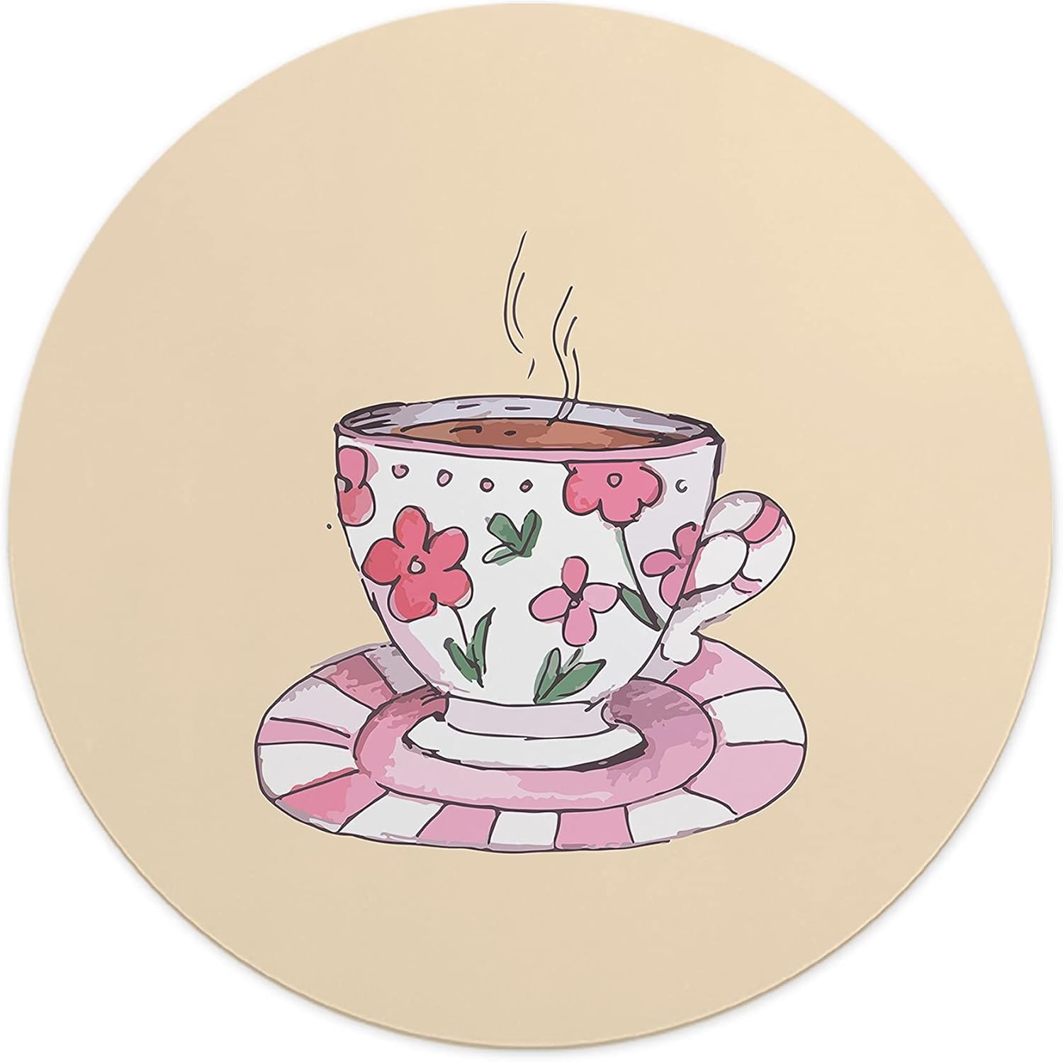 Mousepad Rotund 22 cm – Relaxare și Eleganță cu Design Floral Ceașcă de Ceai