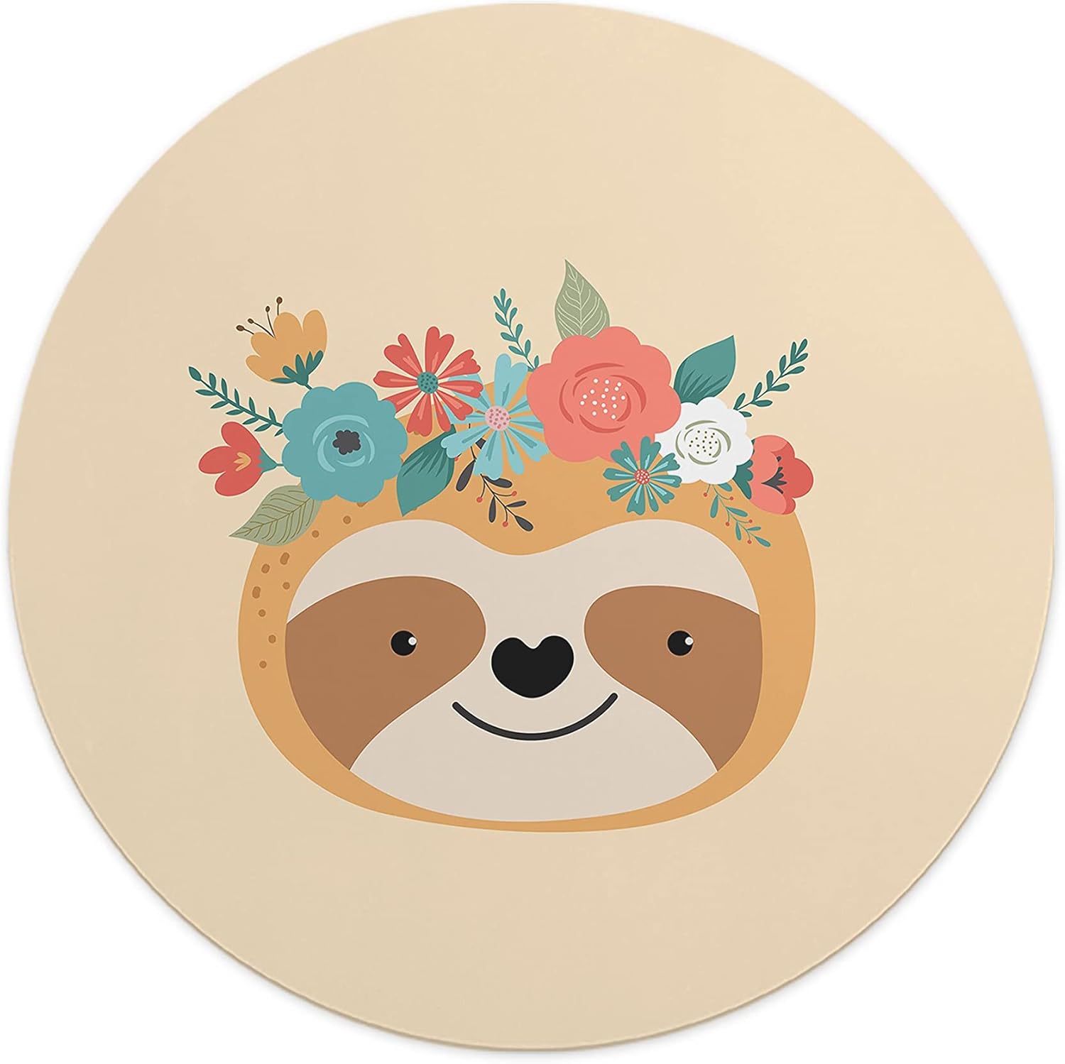 Mousepad Rotund 22 cm – Leneș Zâmbitor cu Coroniță de Flori