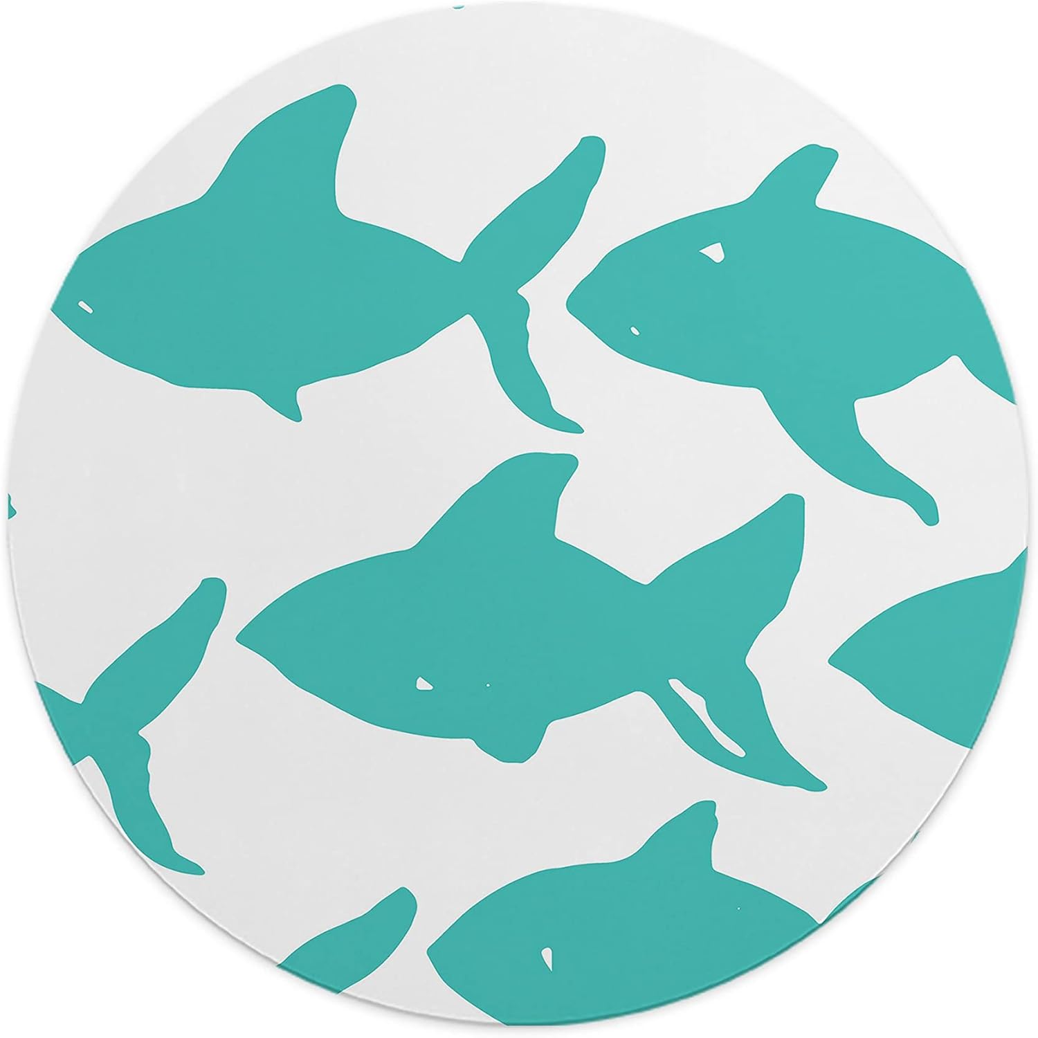 Mousepad Rotund 22 cm – Aventură și Stil cu Design Rechini Turcoaz