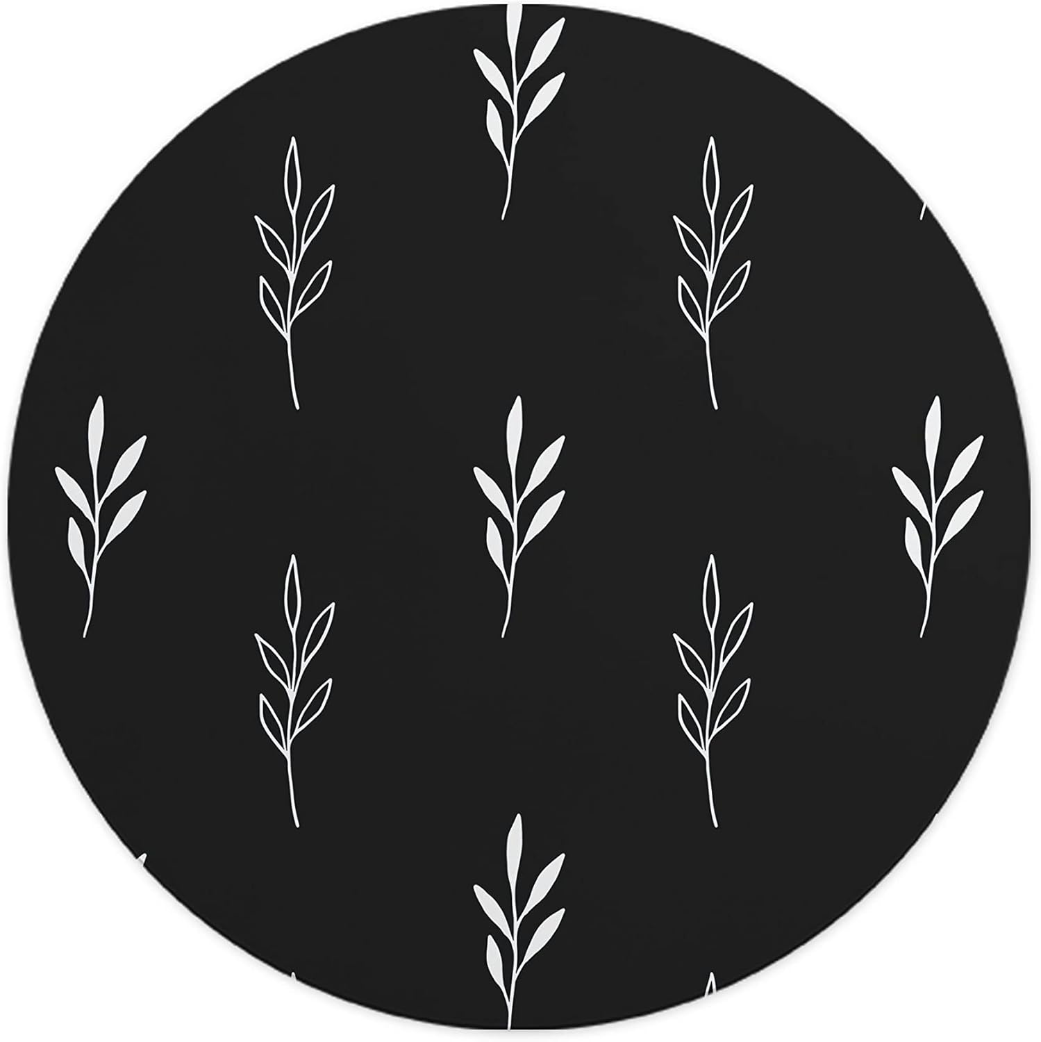 Mousepad Rotund 22 cm – Contrast și Eleganță cu Pattern Botanic Minimalist