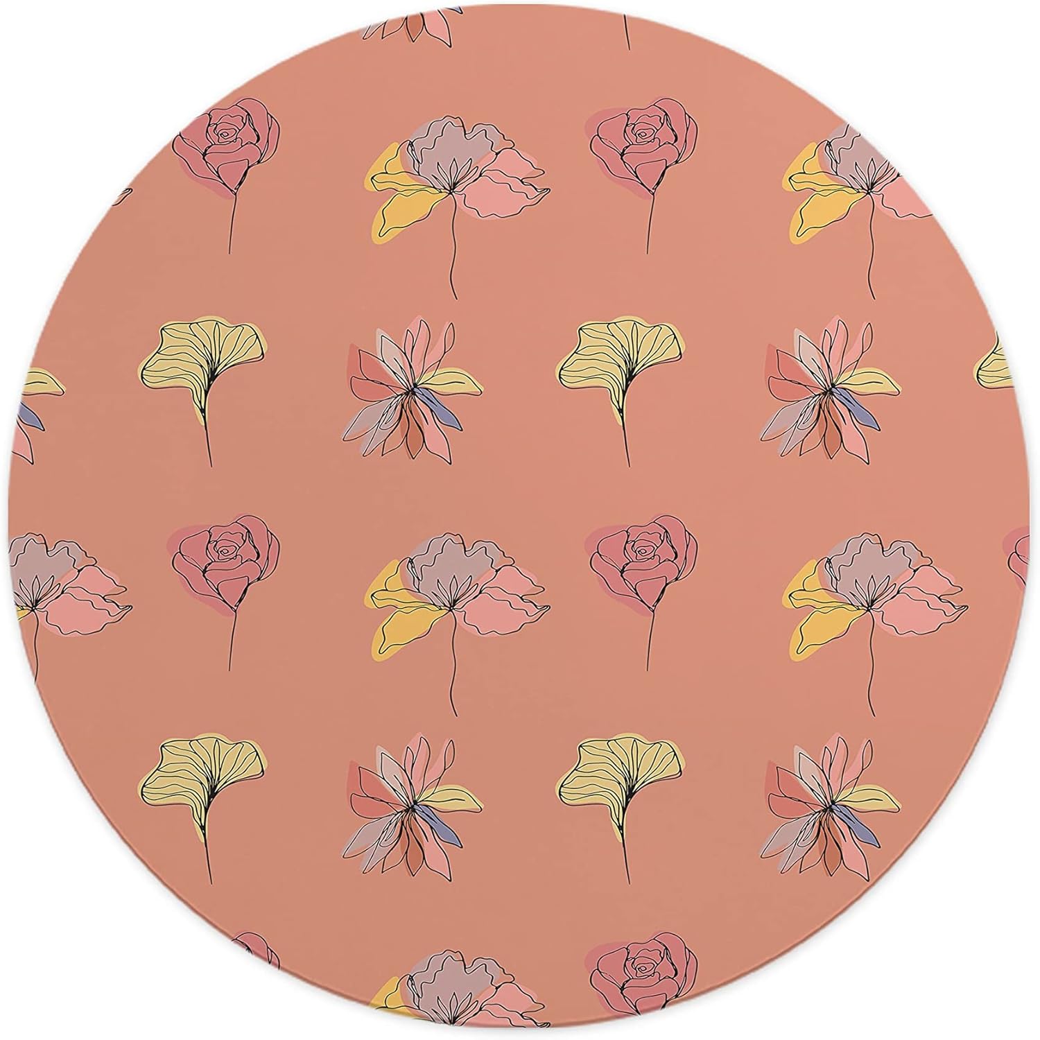 Mousepad Rotund 22 cm – Rafinament și Artă Modernă cu Design Floral Line Art