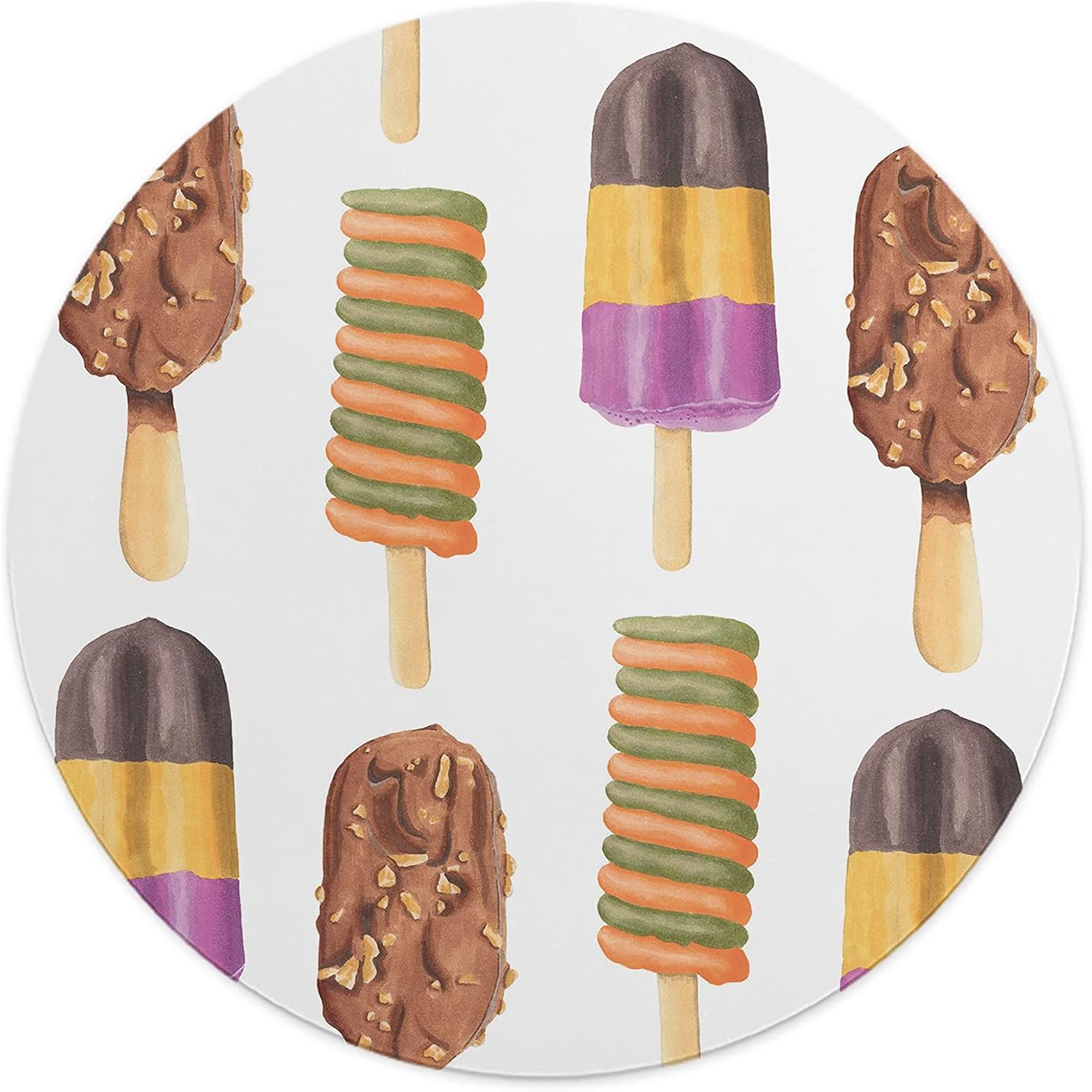 Mousepad Rotund 22 cm – O Explozie de Culoare și Dulceață cu Design Înghețată Mix