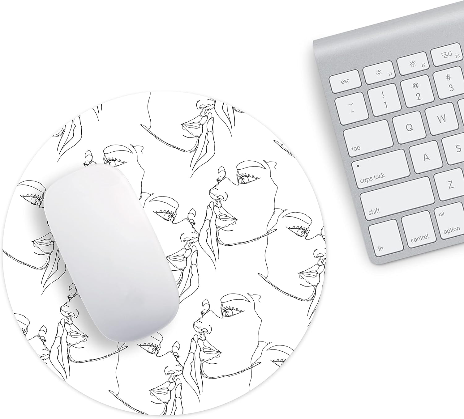 Mousepad Rotund 22 cm – Eleganță și Subtilitate cu Design Line Art Profil Feminin - imagine 2
