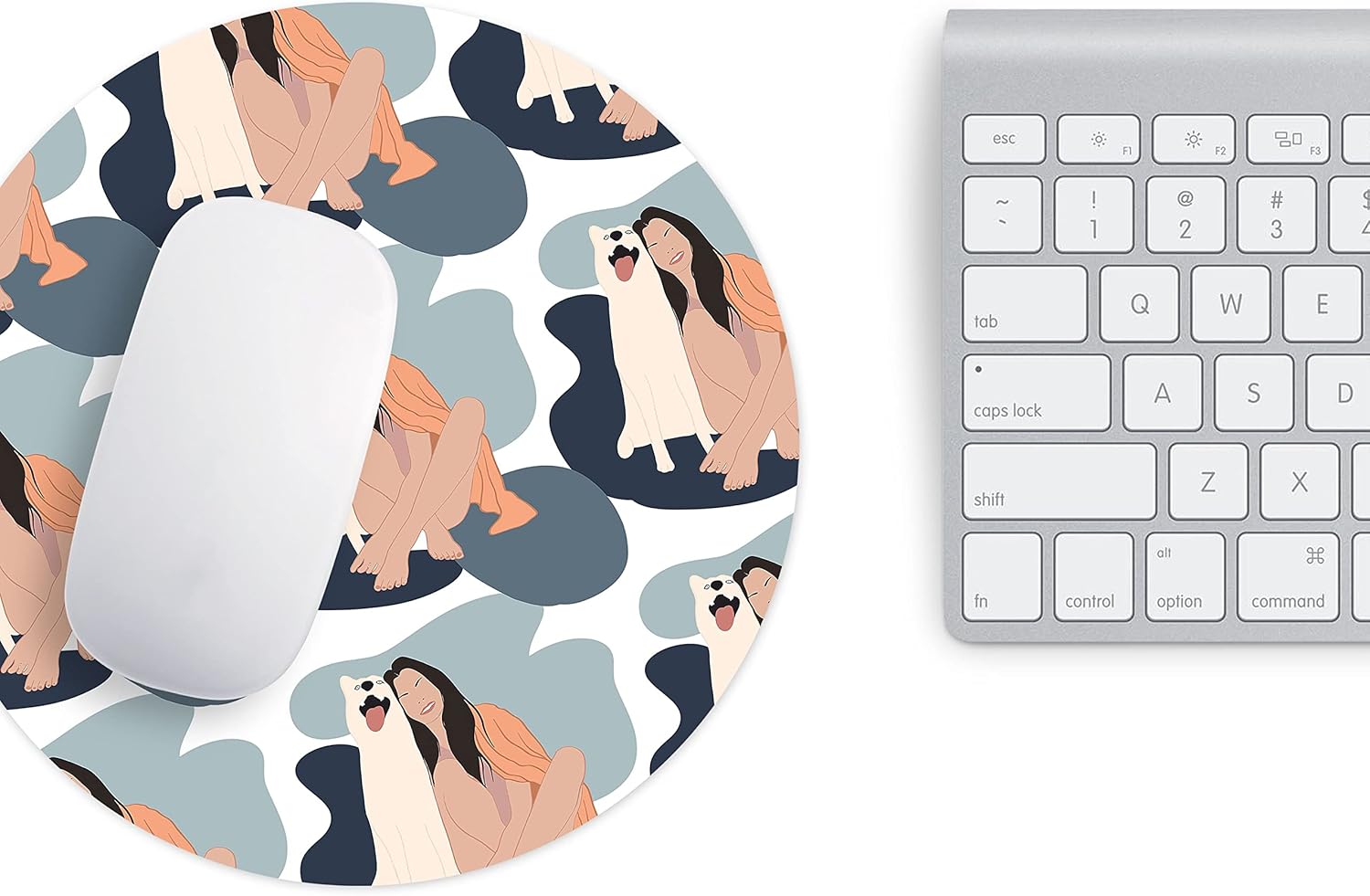 Mousepad rotund 22 cm – ilustrație femeie cu câine, stil modern artistic - imagine 3