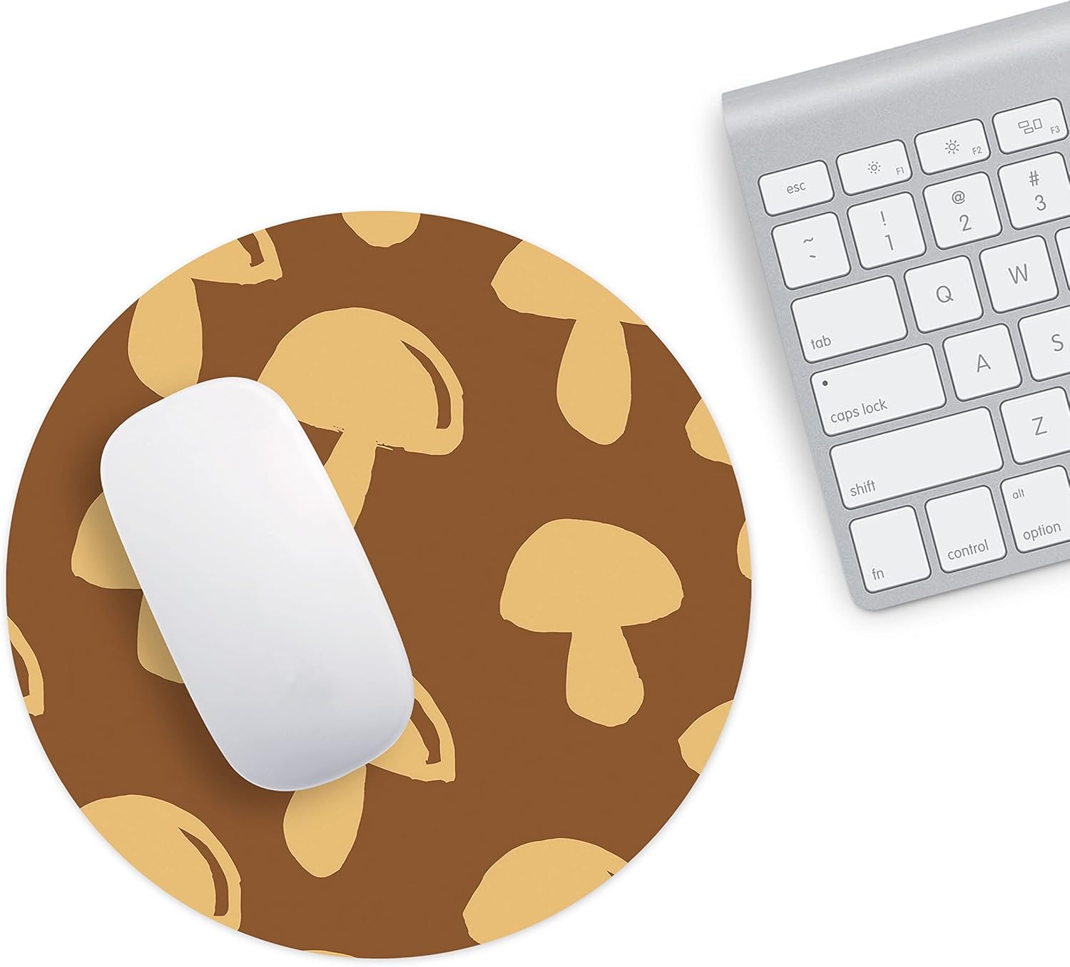 Mousepad Rotund 22 cm – Farmecul Pădurii cu Design Pattern Ciuperci Stilizate - imagine 2