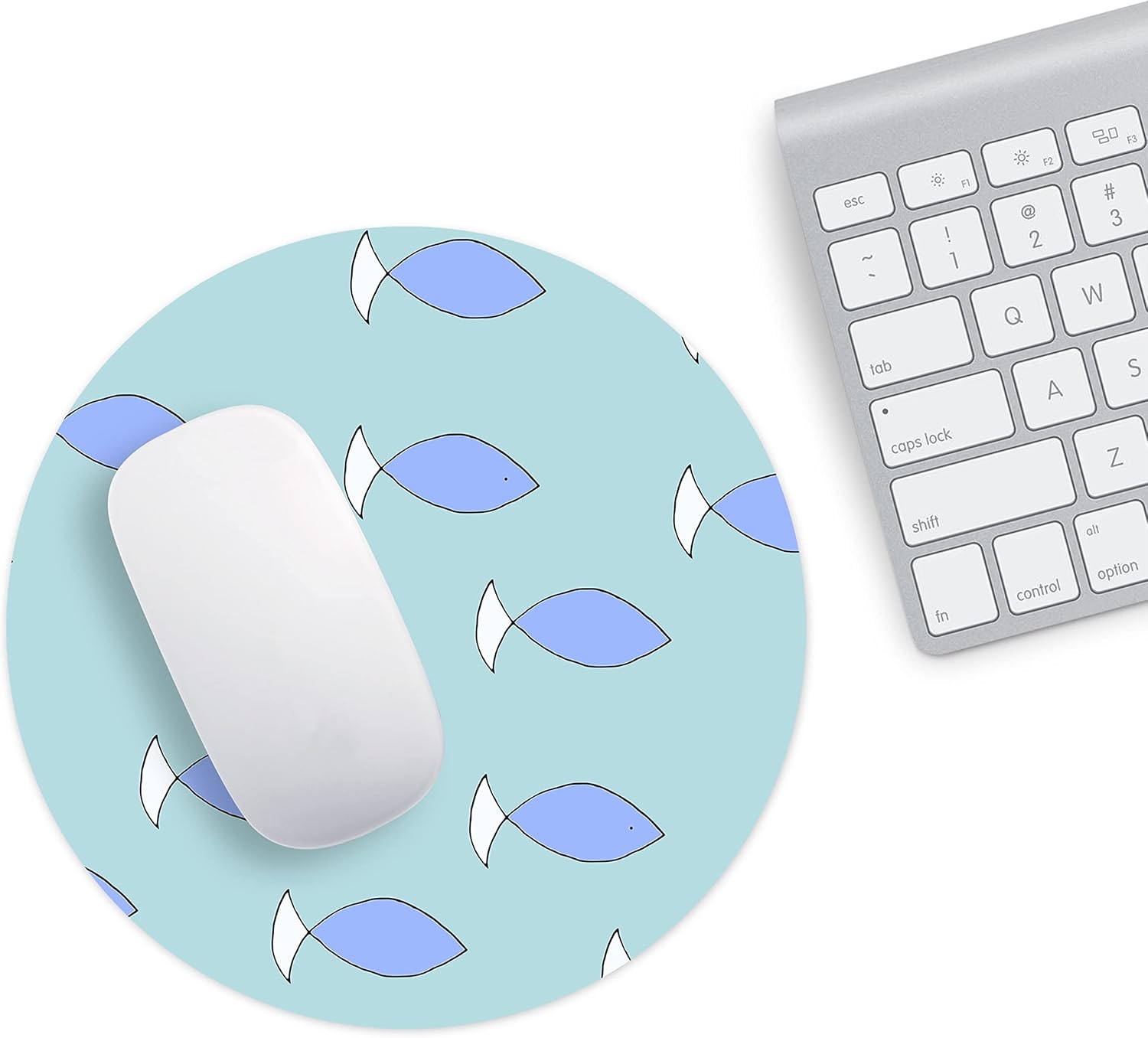 Mousepad Rotund 22 cm – Calm și Fluiditate cu Design Pattern Peștișori Pastel - imagine 2