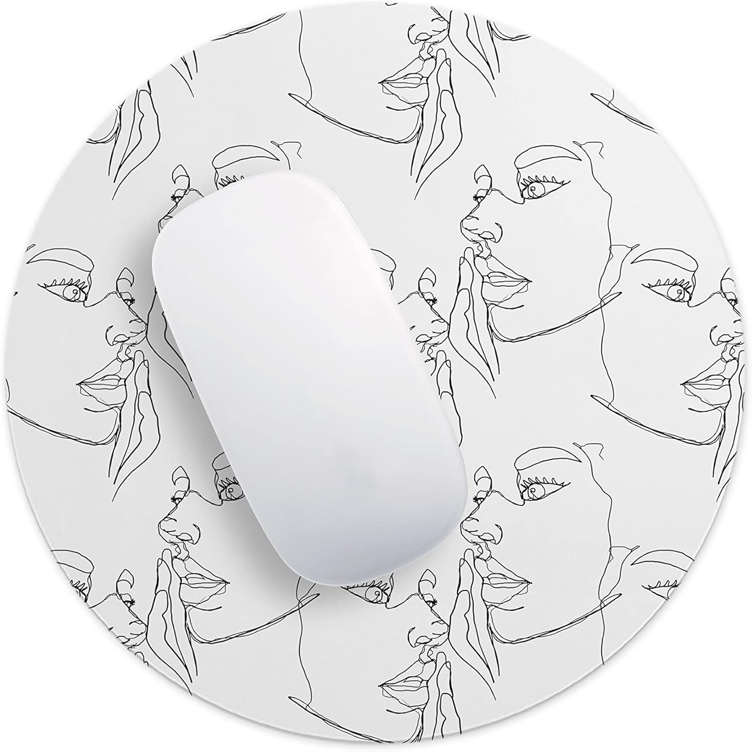 Mousepad Rotund 22 cm – Eleganță și Subtilitate cu Design Line Art Profil Feminin - imagine 4