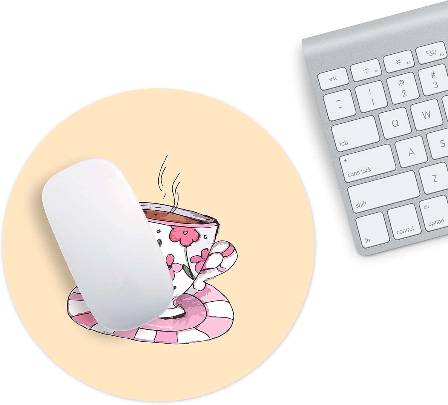 Mousepad Rotund 22 cm – Relaxare și Eleganță cu Design Floral Ceașcă de Ceai - imagine 2