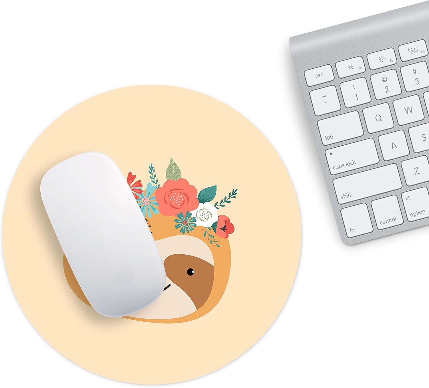 Mousepad Rotund 22 cm – Leneș Zâmbitor cu Coroniță de Flori - imagine 2