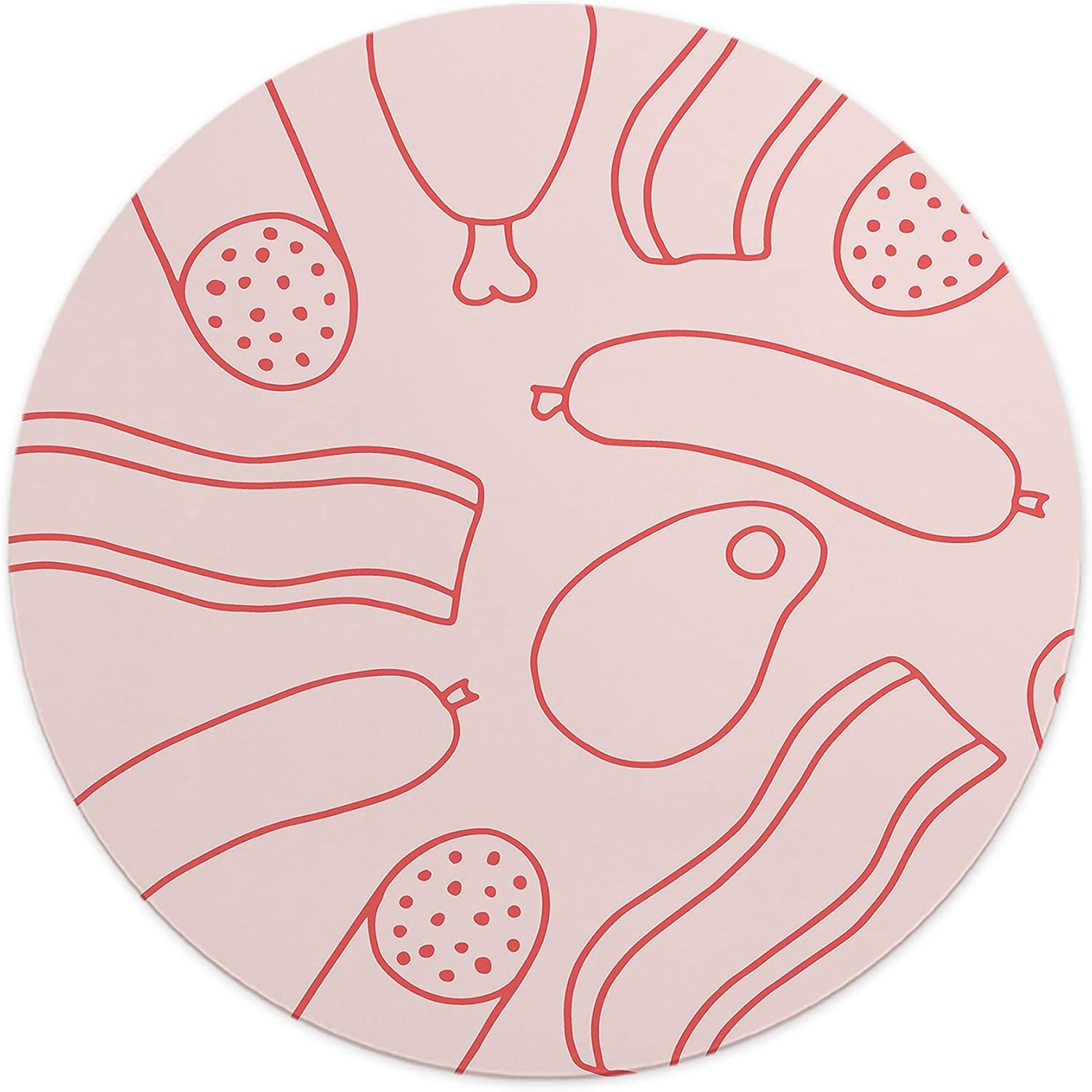 Mousepad Rotund 22 cm – Umor și Stil Gourmet cu Design Mezeluri pe Roz Pal