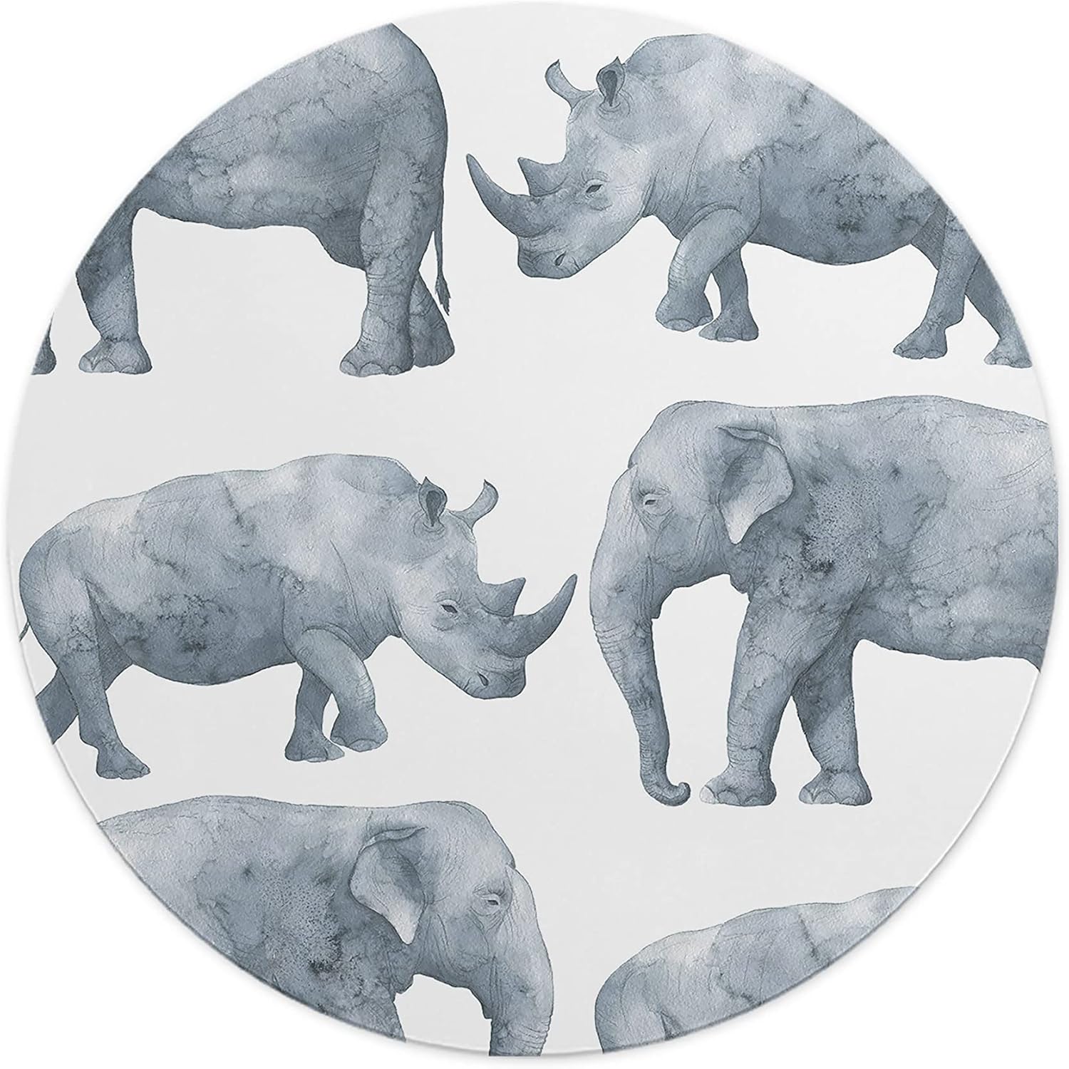 Mousepad Rotund 22 cm – Design Artistic cu Elefanți și Rinoceri