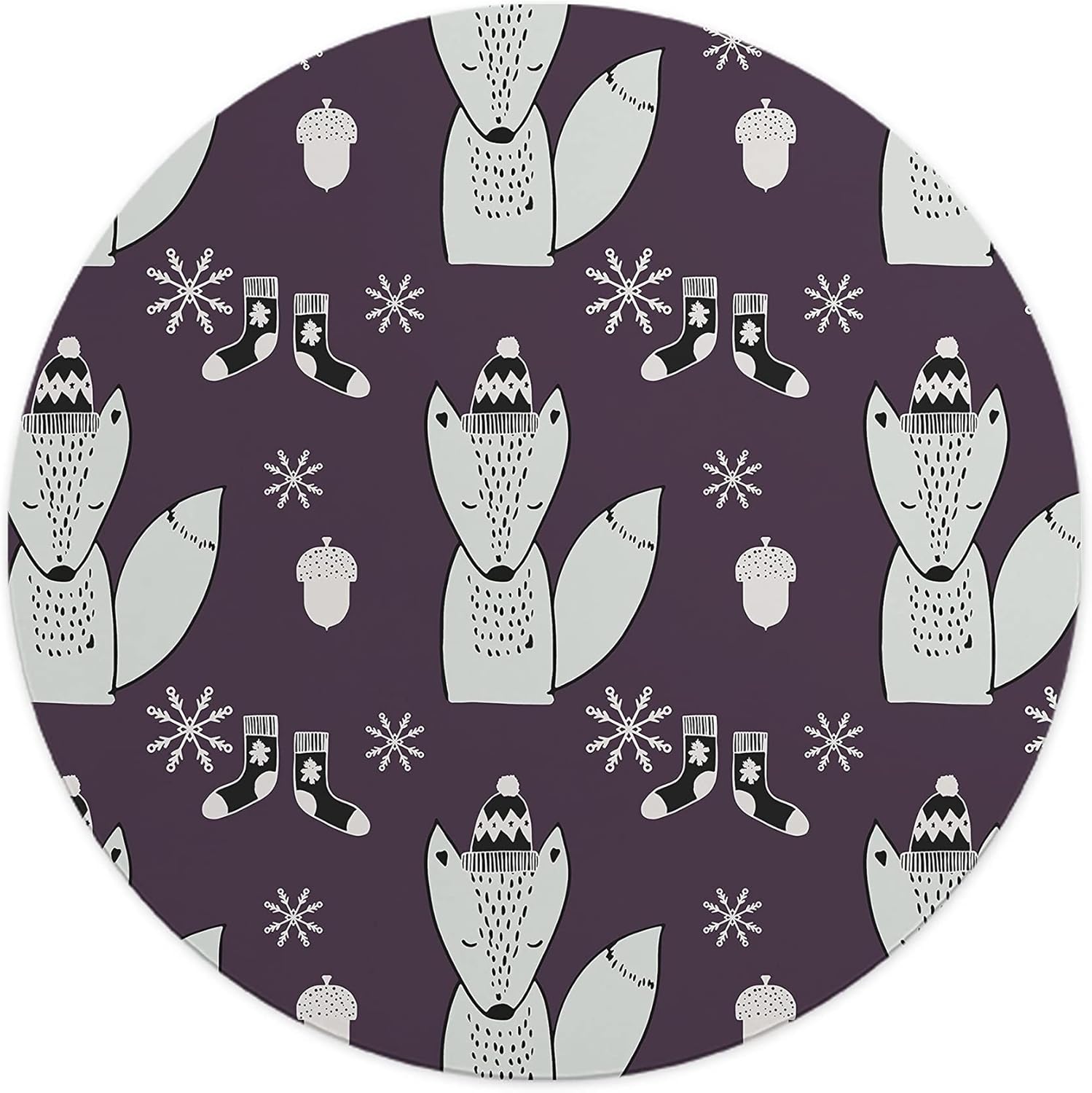 Mousepad Rotund 22 cm – Atmosferă de Poveste cu Design Vulpițe de Iarnă