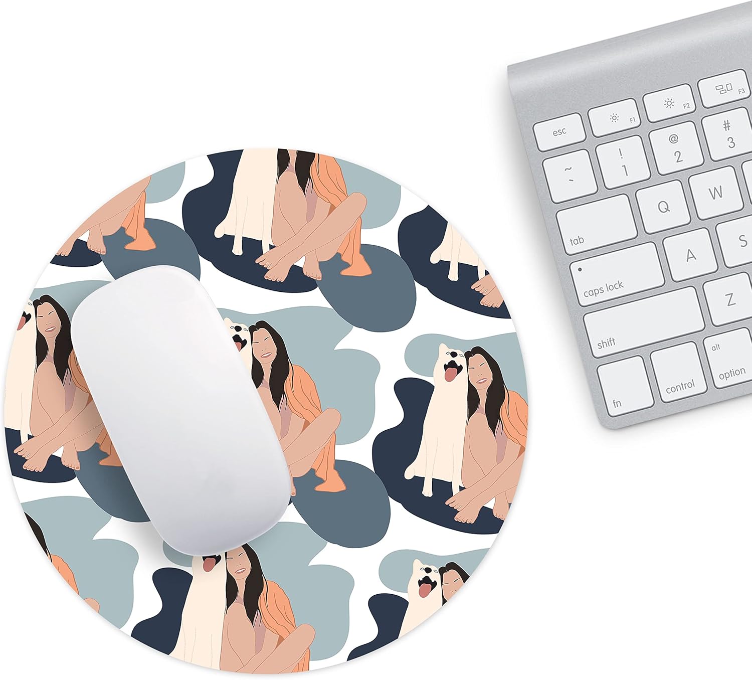 Mousepad rotund 22 cm – ilustrație femeie cu câine, stil modern artistic - imagine 2
