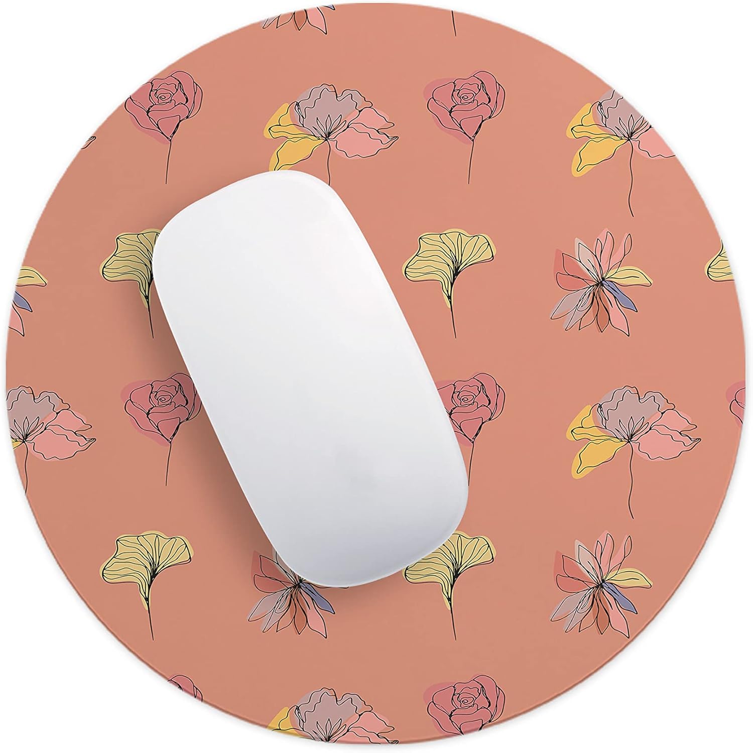 Mousepad Rotund 22 cm – Rafinament și Artă Modernă cu Design Floral Line Art - imagine 4