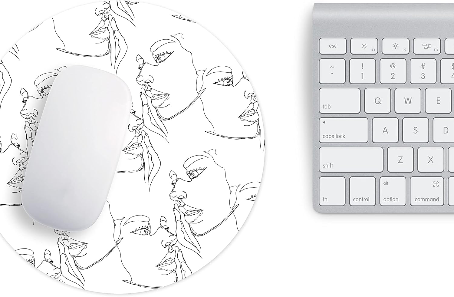 Mousepad Rotund 22 cm – Eleganță și Subtilitate cu Design Line Art Profil Feminin - imagine 3