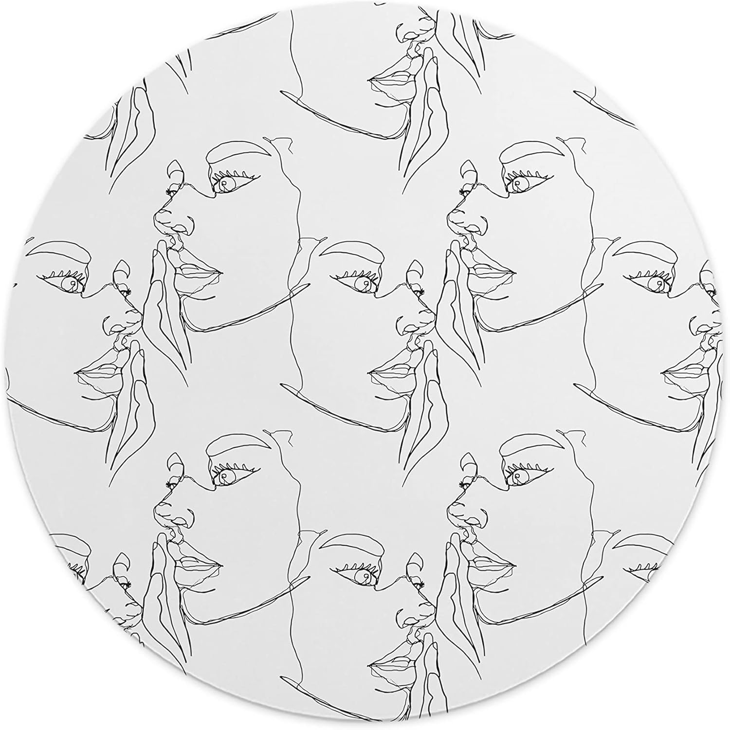 Mousepad Rotund 22 cm – Eleganță și Subtilitate cu Design Line Art Profil Feminin