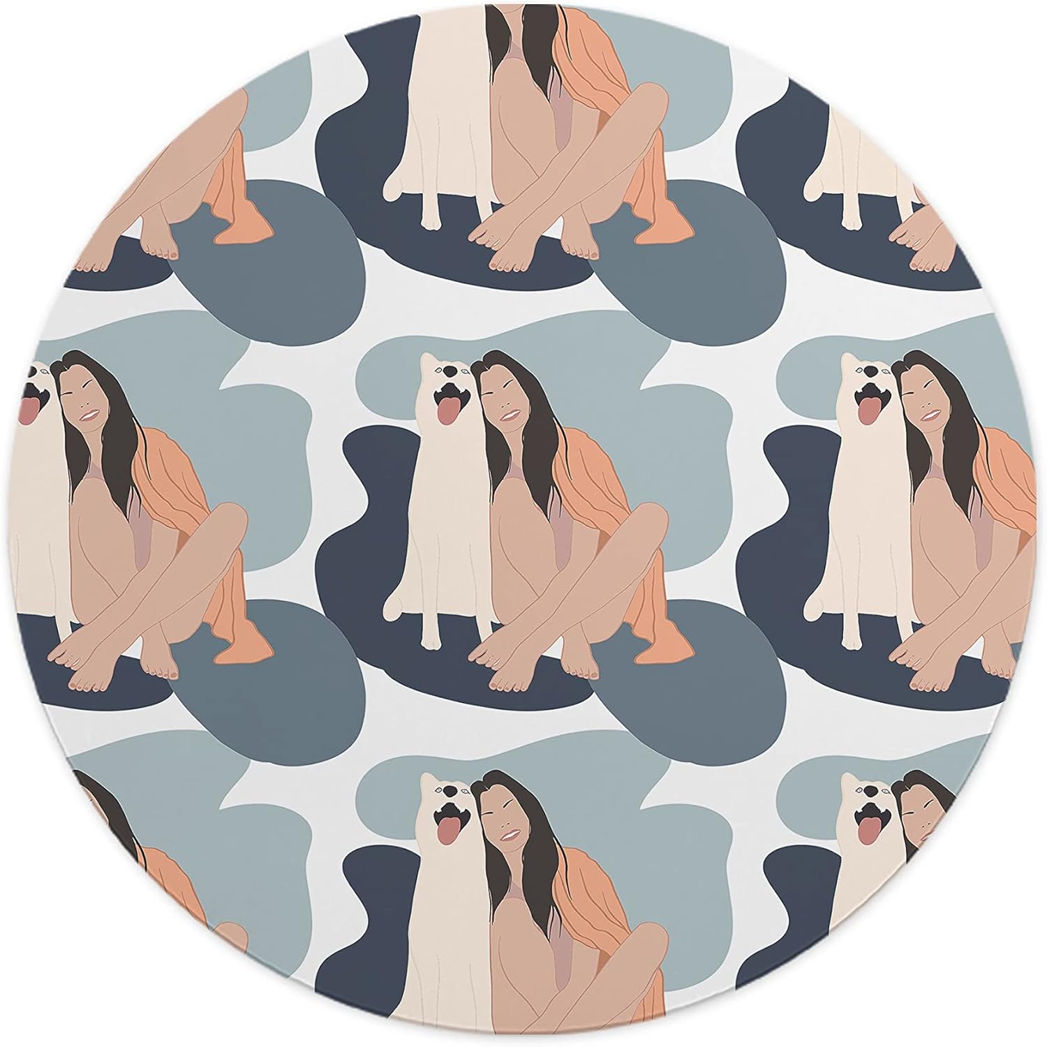 Mousepad rotund 22 cm – ilustrație femeie cu câine, stil modern artistic