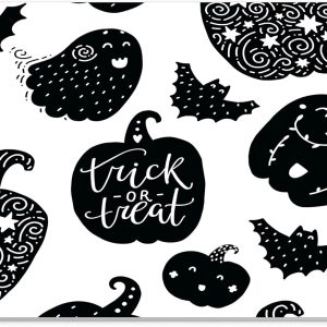 Mouse Pad Halloween Trick or Treat – Design Doodle Alb-Negru, Textil, 22 x 18 cm