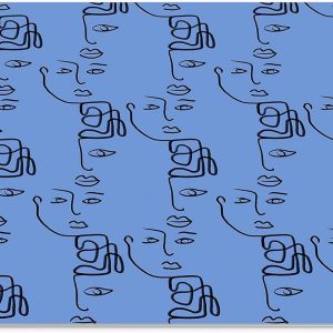 Mouse Pad Line Art Faces – Design Abstract Modern, Fundal Albastru Seren, 22 x 18 cm