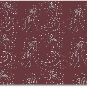 Mouse Pad Celestial Burgundy – Design Line Art Mâini și Lună, Suprafață Textilă, 22 x 18 cm