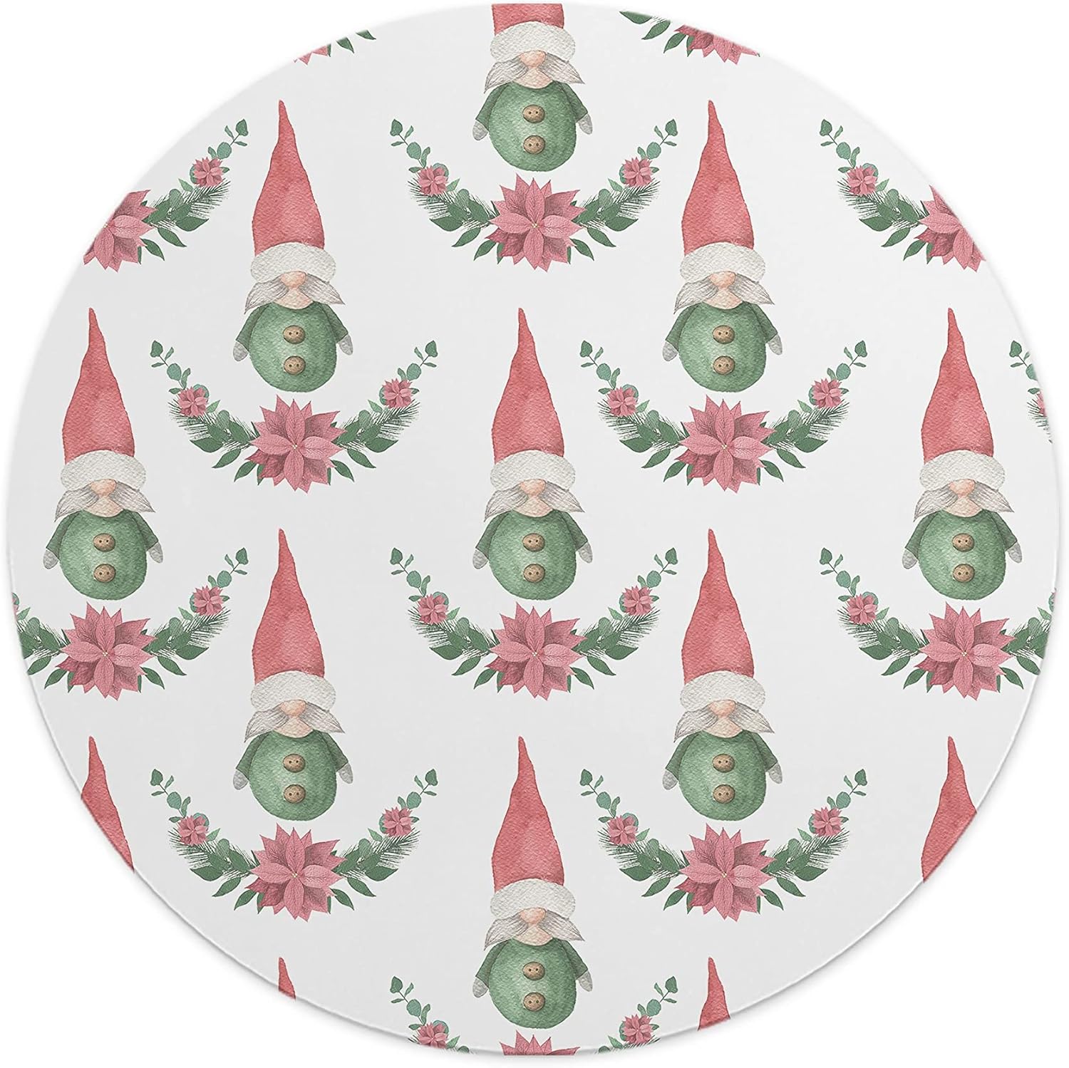 Mousepad Rotund 22 cm – Magie și Poveste cu Design Gnomi de Crăciun în Acuarelă