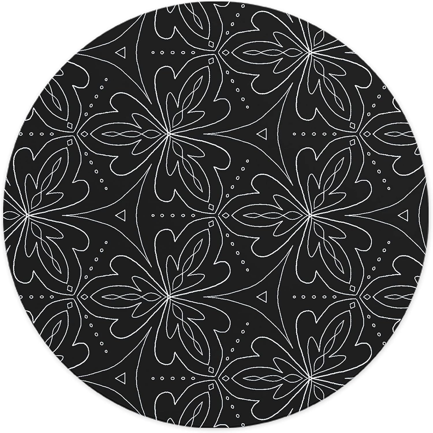 Mousepad Rotund 22 cm – Simetrie și Stil cu Design Geometric Mandala Black & White